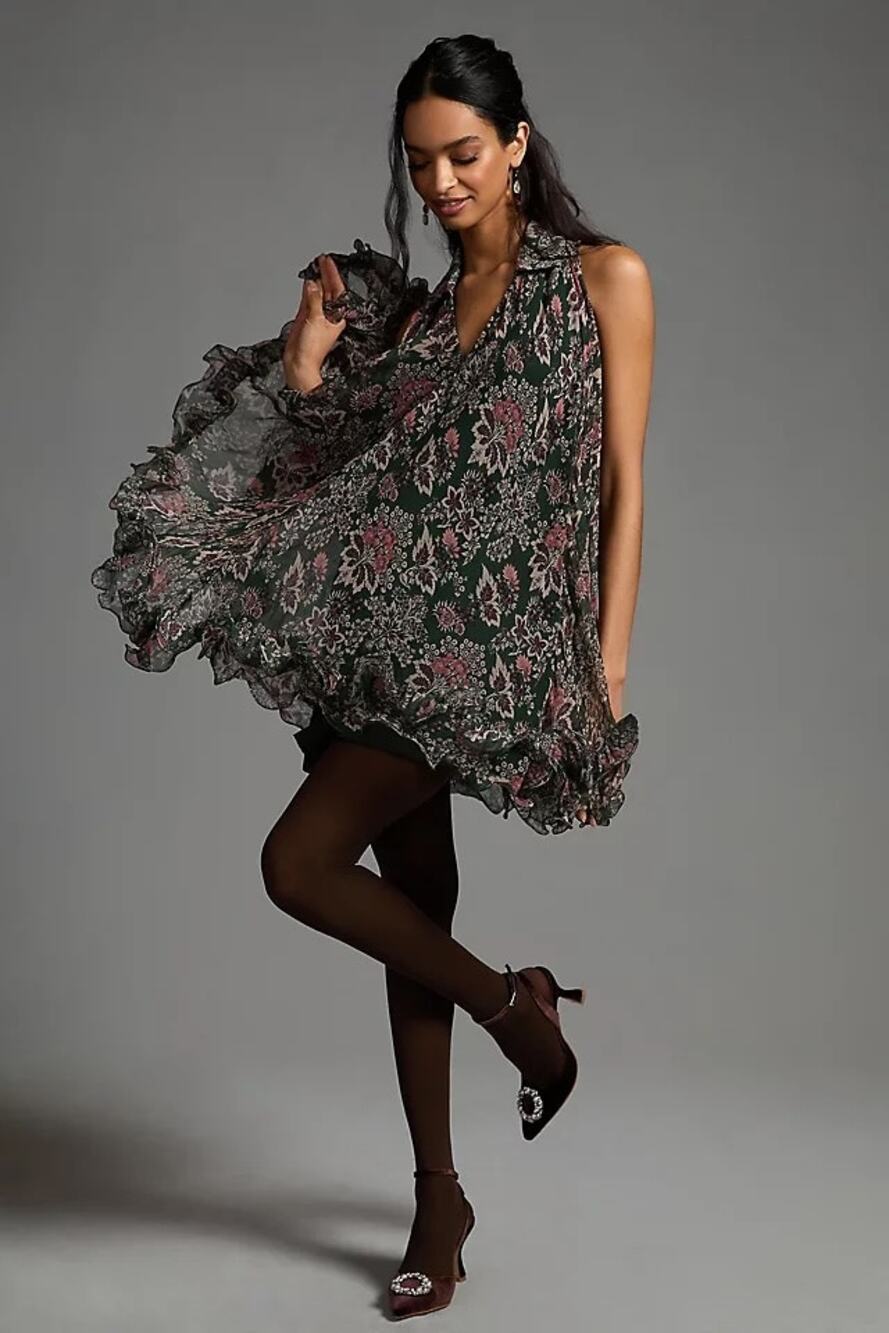 Anthropologie Let Me Be V-Neck Mini Swing Dress NWT